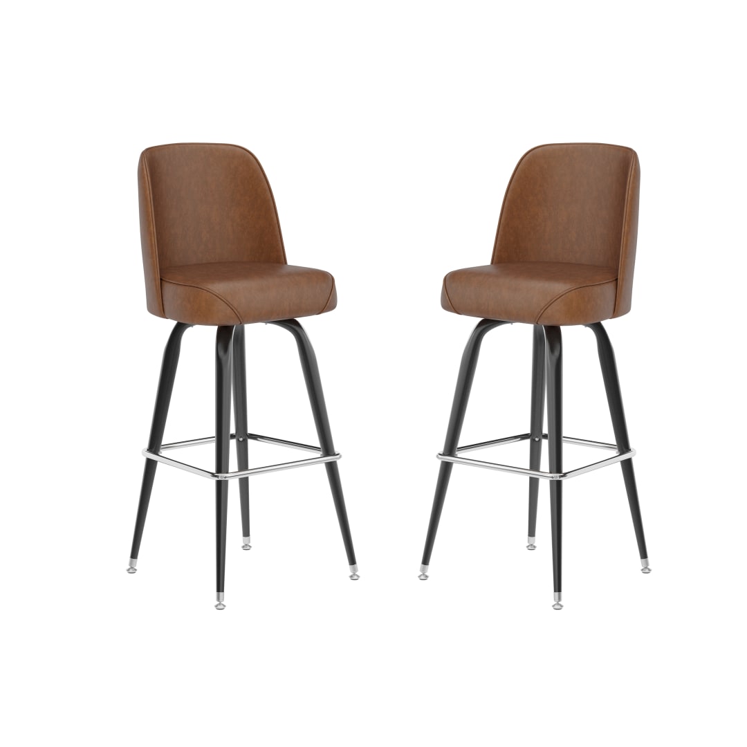 James 2 Pack Commercial Grade Metal Barstool with Weathered Brown Swivel Bucket Seat