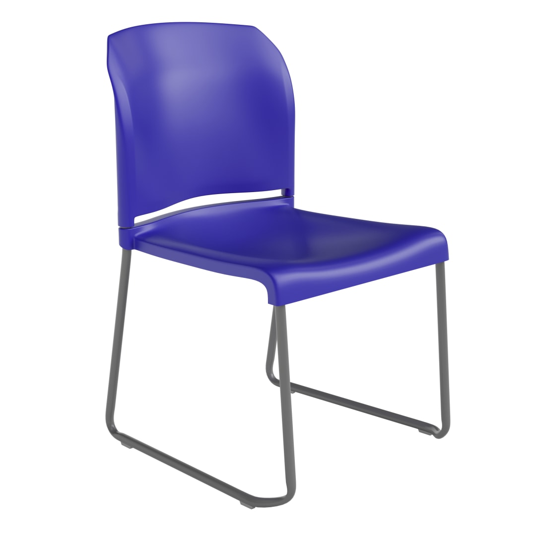 HERCULES Series 880 lb. Capacity Blue Full Back Contoured Stack Chair with Gray Powder Coated Sled Base