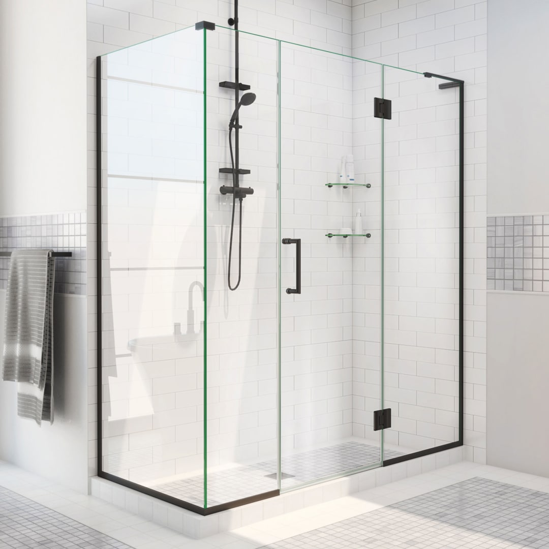 DreamLine Unidoor-X 63 1/2 inch W x 34 3/8 inch D x 72 inch H Frameless Hinged Shower Enclosure in Matte Black