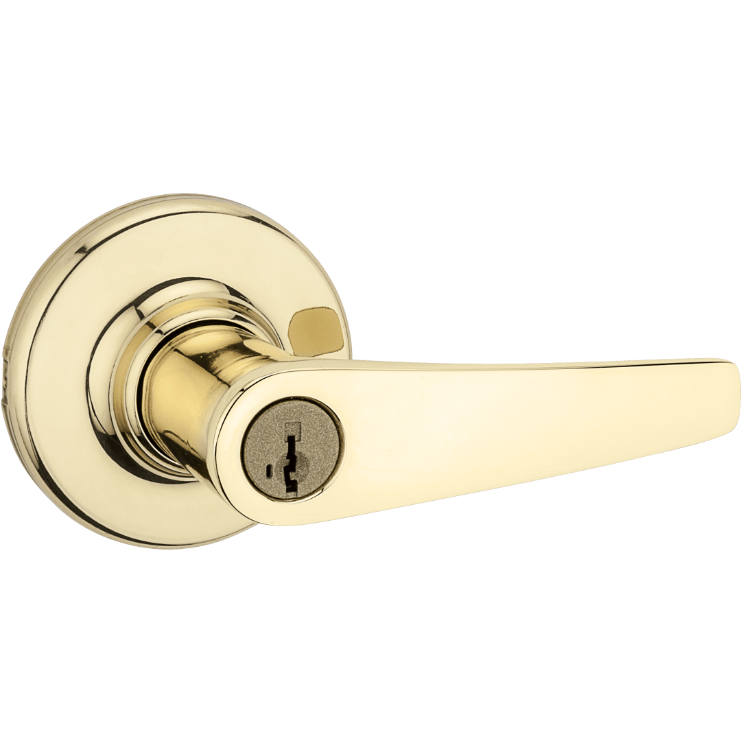 Delta Round Keyed Entry Lever in Polished Brass featuring SmartKey Security