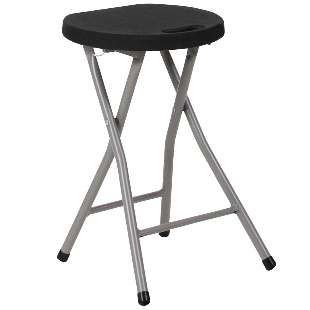 Micah Foldable Stool with Black Plastic Seat and Titanium Gray Frame