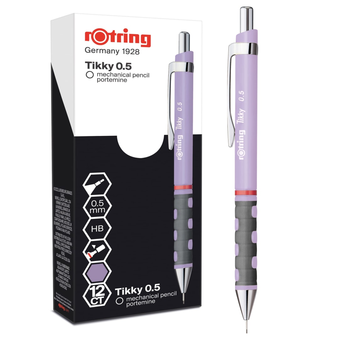 rOtring Tikky Pastel Mechanical Pencils | HB 0.5 mm | Orchid Bloom | with Comfort Rubber Grips | 12 Count