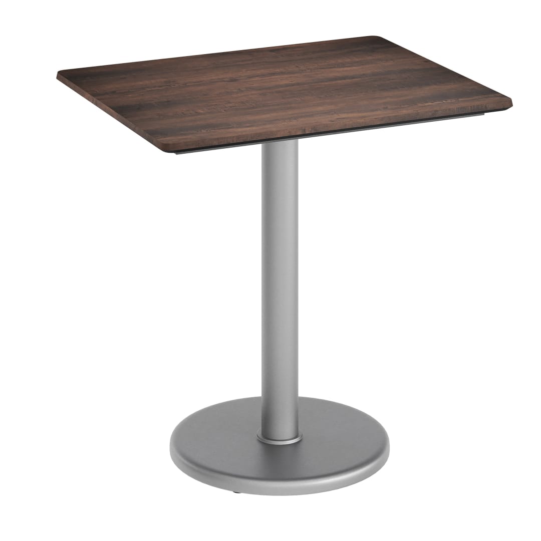 Acadia 30" x 24" Indoor Outdoor Tabletop in Dark Brown with TopGuard HPL Technology and 18" Round Silver Cast Iron Table Base
