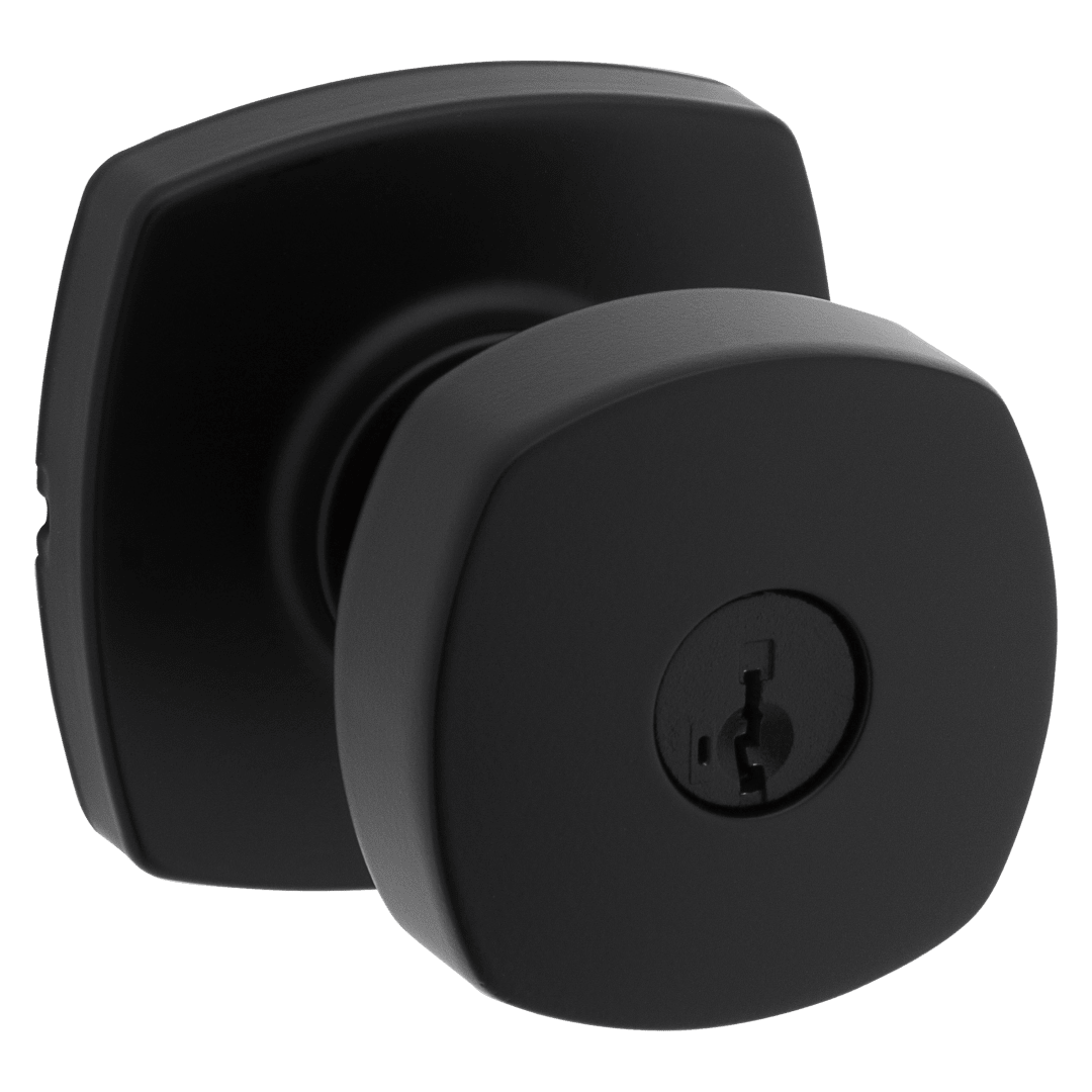 Arroyo Keyed Entry Knob with Soft Modern Rose featuring SmartKey Security™ in Matte Black