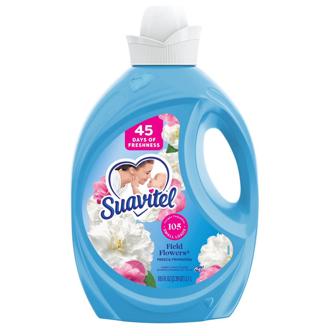 Suavitel Fabric Conditioner, Liquid Fabric Softener, 45 Days of Freshness, HE Compatible, 105 Small Loads, Field Flowers Scent, 105 fl oz Bottle