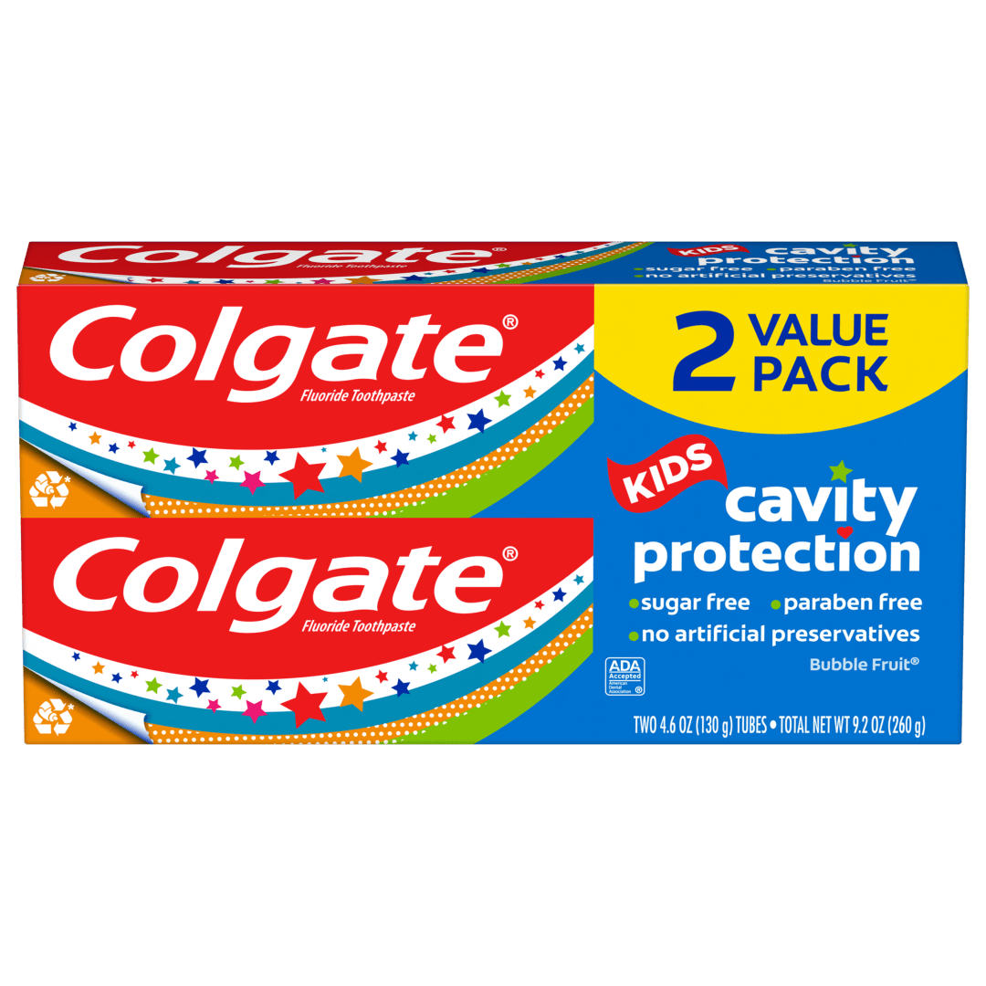 Colgate Kids Toothpaste with Fluoride, Anticavity & Cavity Protection Toothpaste, For Ages 2+, Mild Bubble Fruit Flavor, 4.6 Ounce (2 Pack)