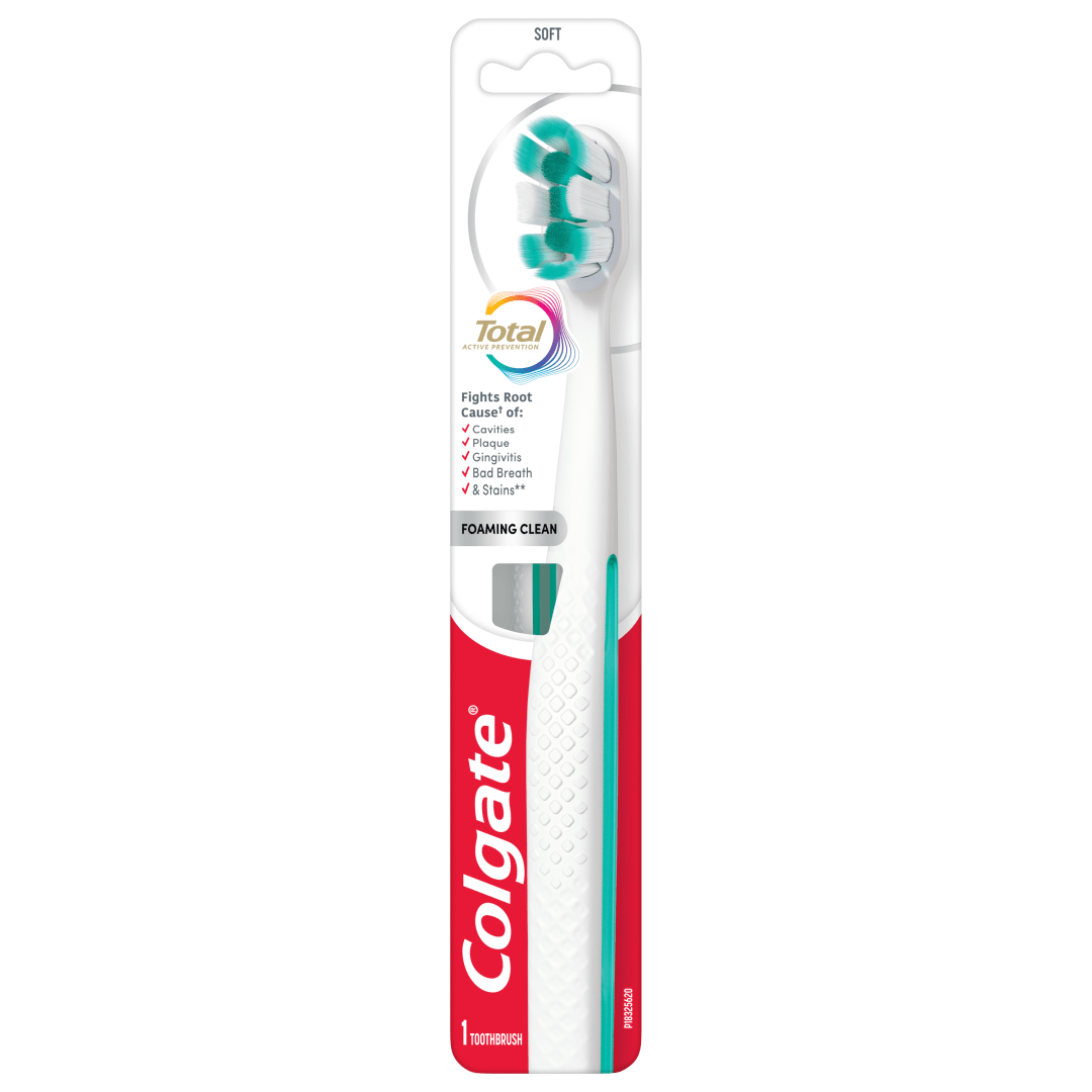 Colgate Total Active Prevention Foaming Clean Soft Toothbrush, White, 1 Pack