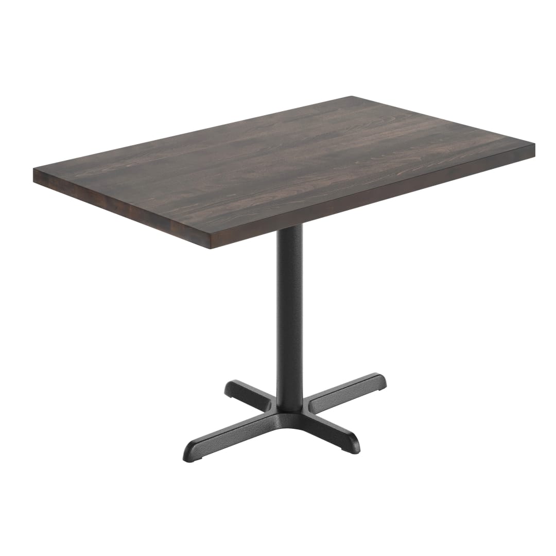 Bennett 30" x 48" Solid Wood Commercial Indoor Tabletop in Dark Brown with 23.75" x 29.5" Dining Height Rust-Resistant Black Cast Iron X-Base