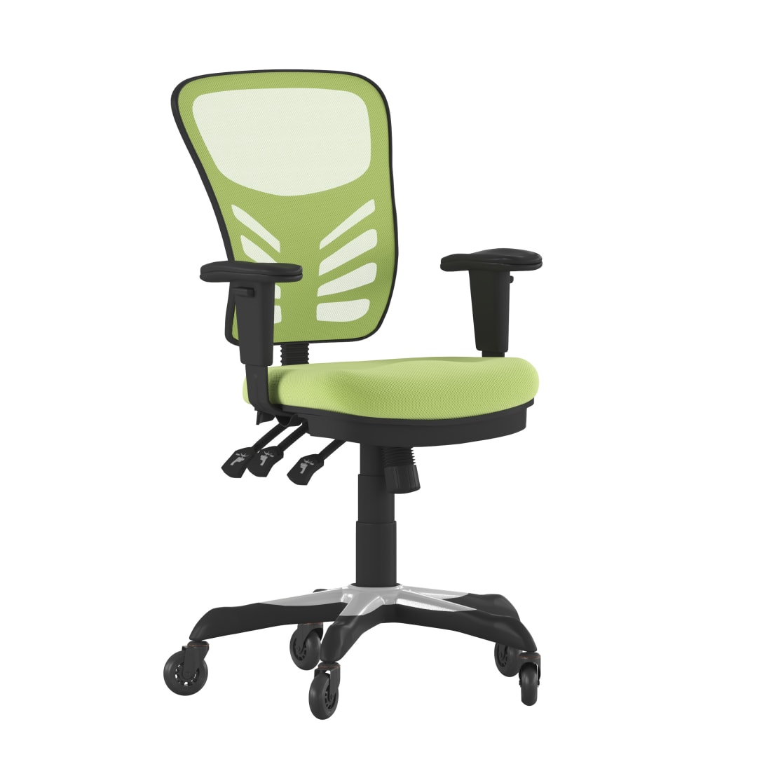 Nicholas Mid-Back Green Mesh Multifunction Executive Swivel Ergonomic Office Chair with Adjustable Arms and Transparent Roller Wheels