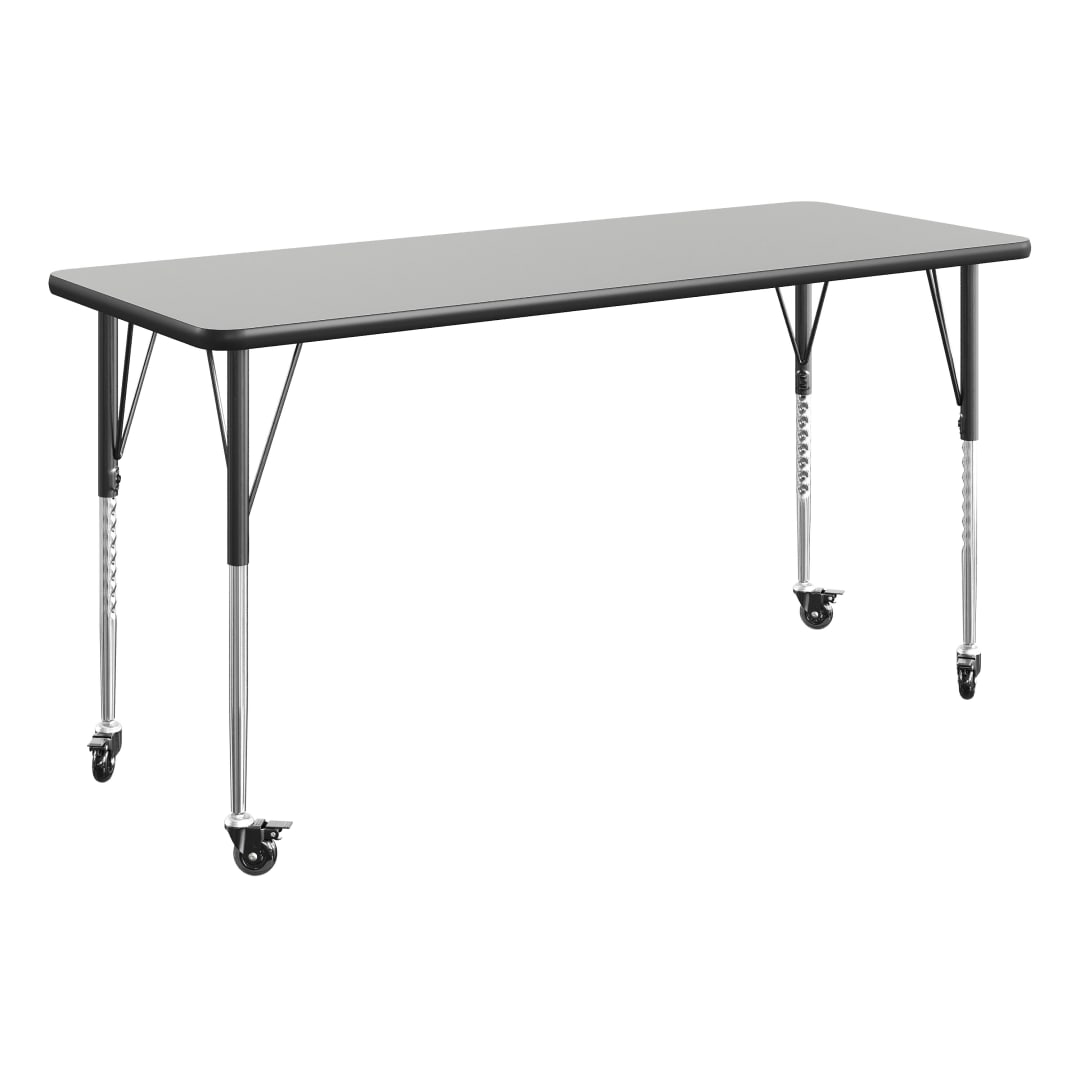 Wren 60" x 24" Adjustable Height Activity Table, Thermal Laminate Top, Silver Standard Legs with Locking Casters, Gray