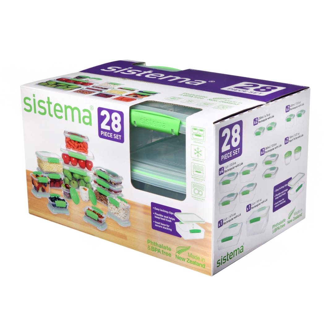 Sistema KLIP IT Accents Collection Food Storage Containers, Clear/Green, 28 Piece Set
