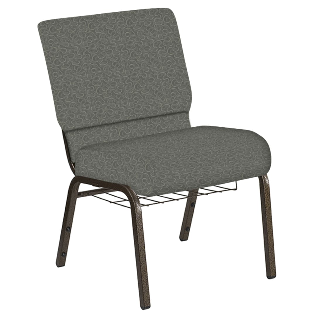 21''W Church Chair in Ribbons Heather Fabric with Book Rack - Gold Vein Frame