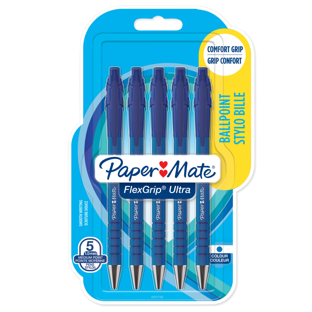 Paper Mate Flexgrip Ultra bolígrafo retráctil | punta mediana (1,0 mm) | azul | paquete de 5