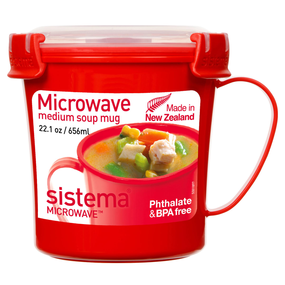 Sistema recipiente para sopa mediano para microondas | Recipiente para alimentos apto para microondas | 656 ml | Sin BPA | Rojo