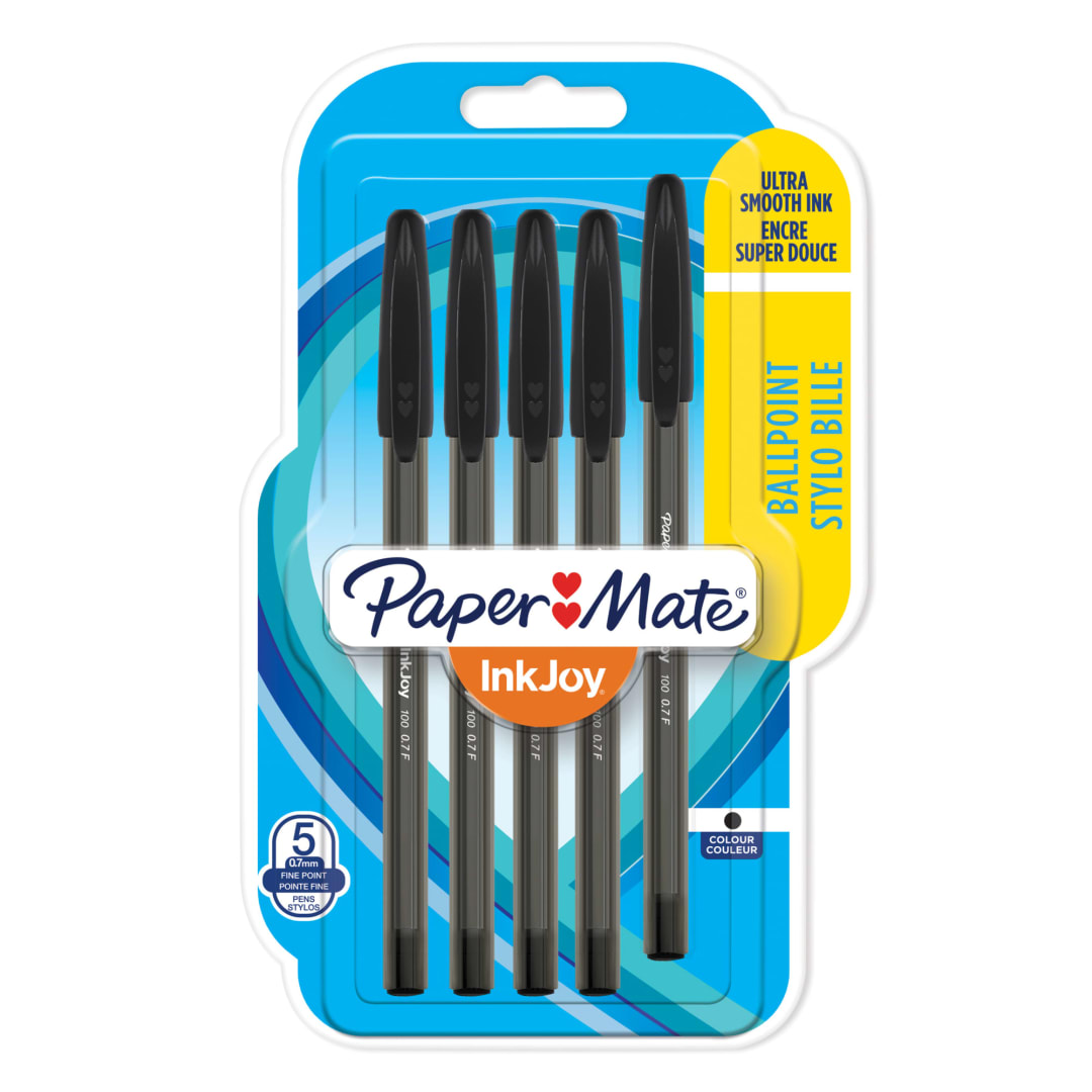 Paper Mate® InkJoy® 100ST Ballpoint Pens | Fine Point (0.7mm) | Black | 5 Count