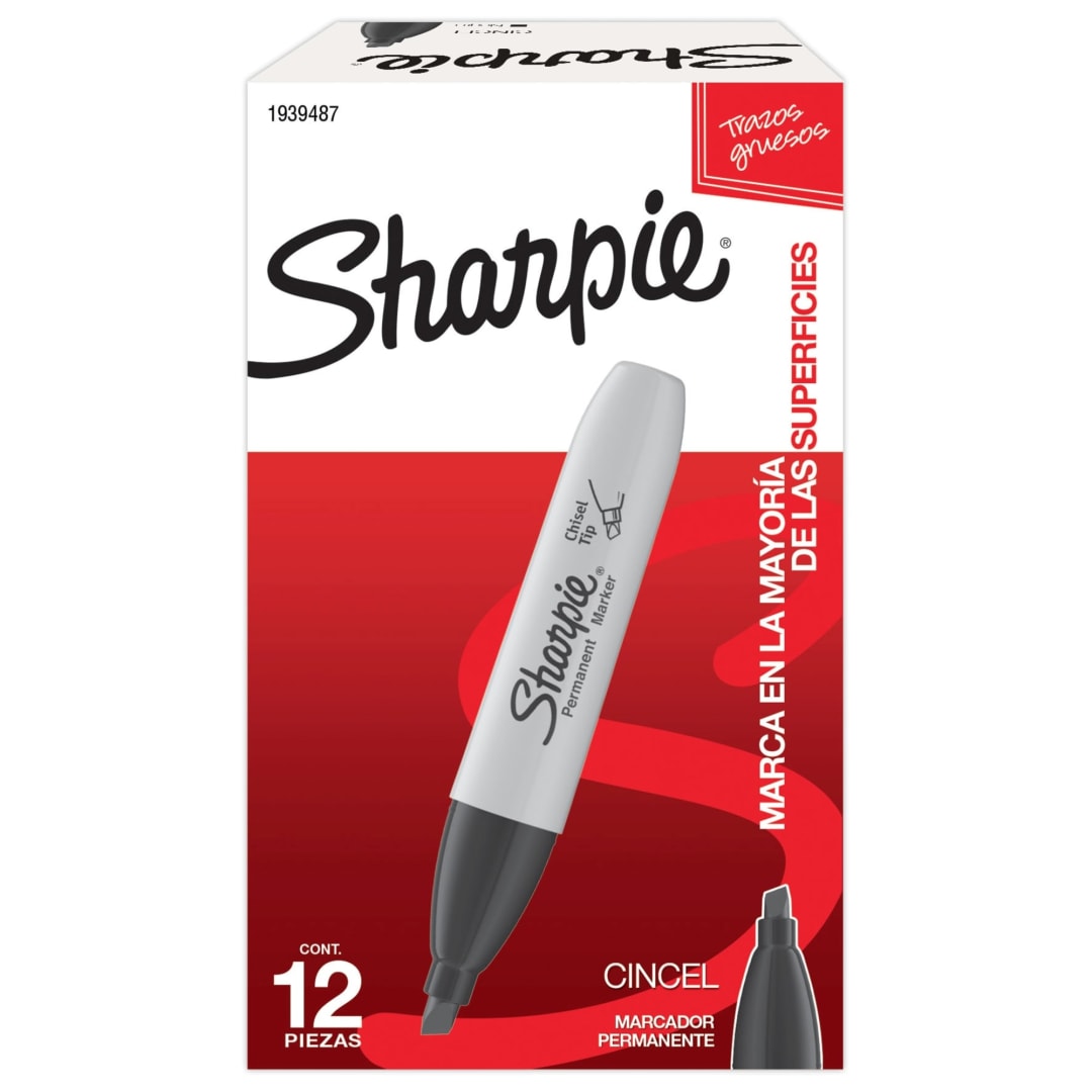 Sharpie® Permanent Markers, Chisel Tip, Black, 12 Count