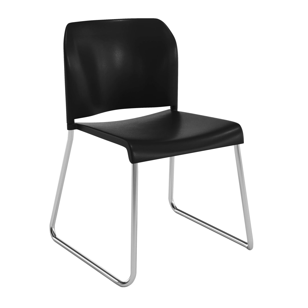HERCULES Kenai Black Office Reception Stack Chair with Contoured Backrest and Chrome Sled Base