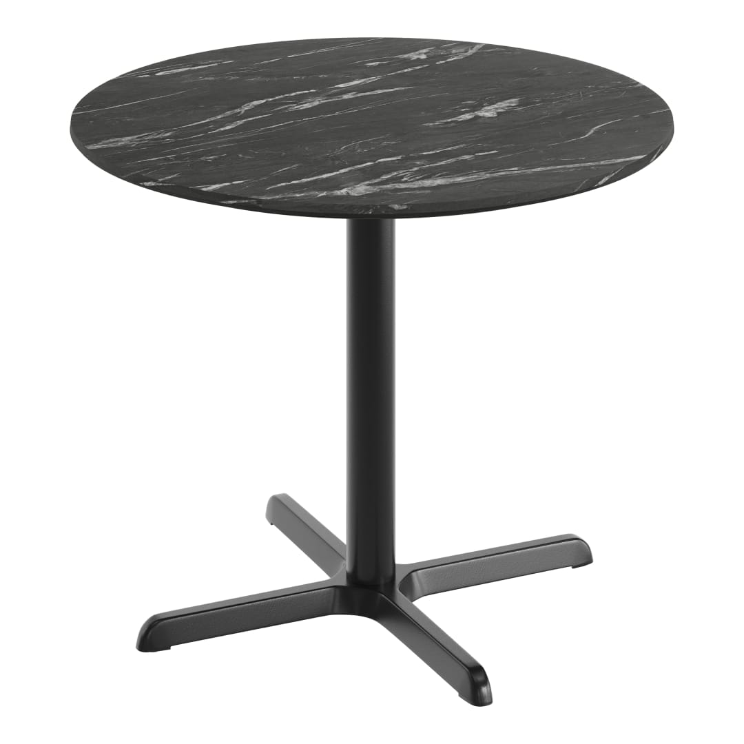 TopGuard 36" Round Tabletop with Seamless Surface Technology in Black Faux Marble with 30" x 30" Black Table Height X-Base