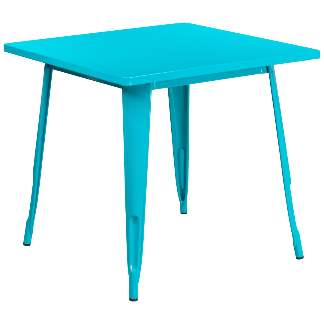 Felix Commercial Grade 31.5" Square Crystal Teal-Blue Metal Indoor-Outdoor Table