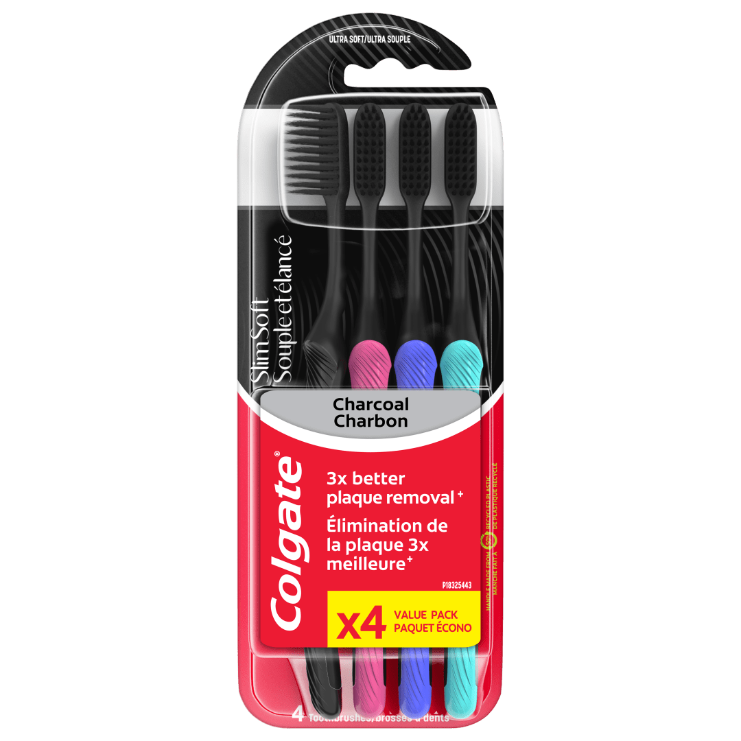 Colgate Slim Soft Charcoal Toothbrush 17x Slimmer Tip Soft Bristles - 4 Count