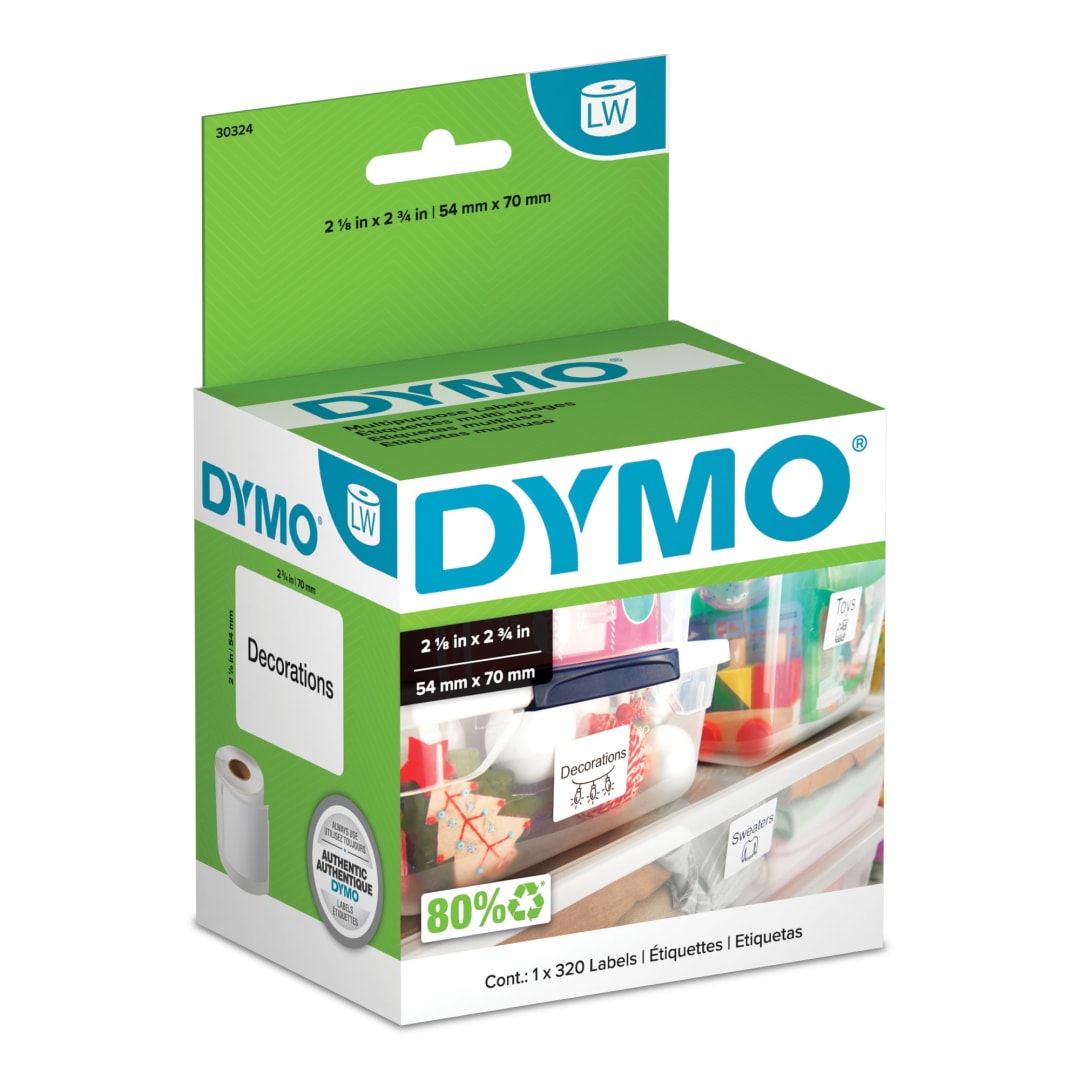 DYMO® Authentic LW Large Multi-Purpose Labels, DYMO® Labels for LabelWriter™ Label Printers, 2-1/8" x 2-3/4", 1 Roll of 320