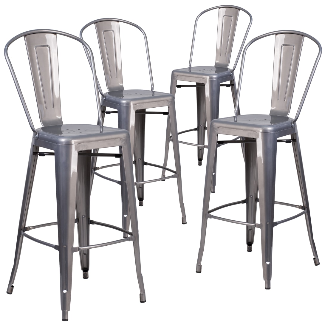 Lincoln 4 Pack 30'' High Silver Antique Finish with Clear Coat Indoor Barstool with Back