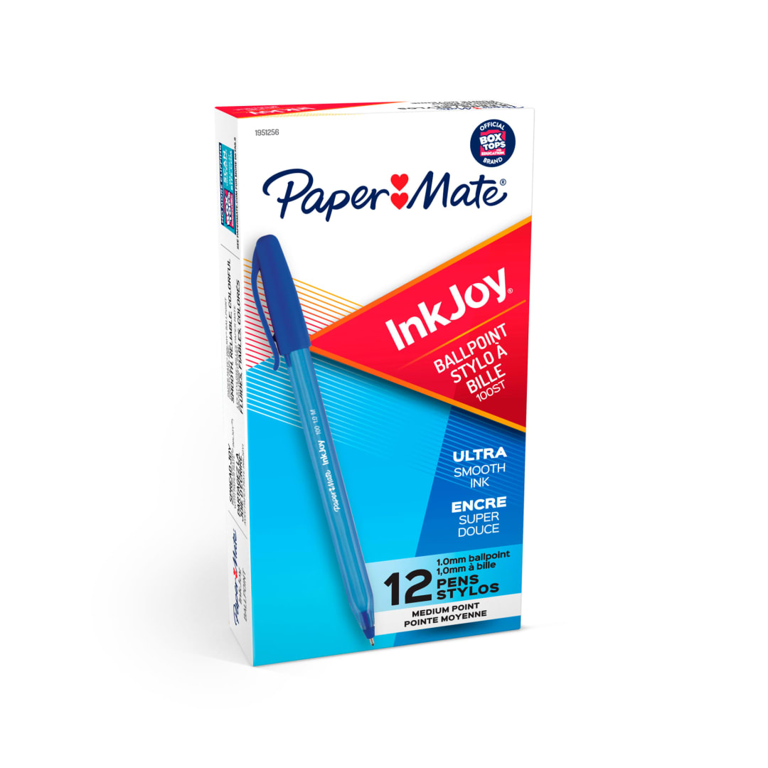 Paper Mate® InkJoy® 100ST Ballpoint Pens, Medium Point, Blue, Box of 12