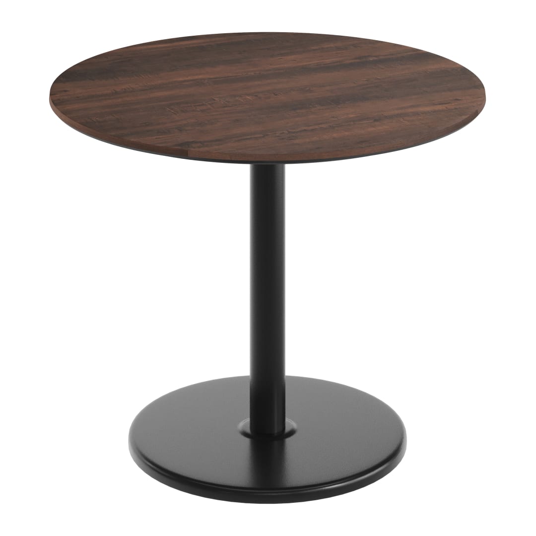 TopGuard 36" Round Tabletop, Seamless Surface Technology, Dark Brown with 24" Black Round Table Height Base, Moisture, Scratch, Heat, UV Resistant