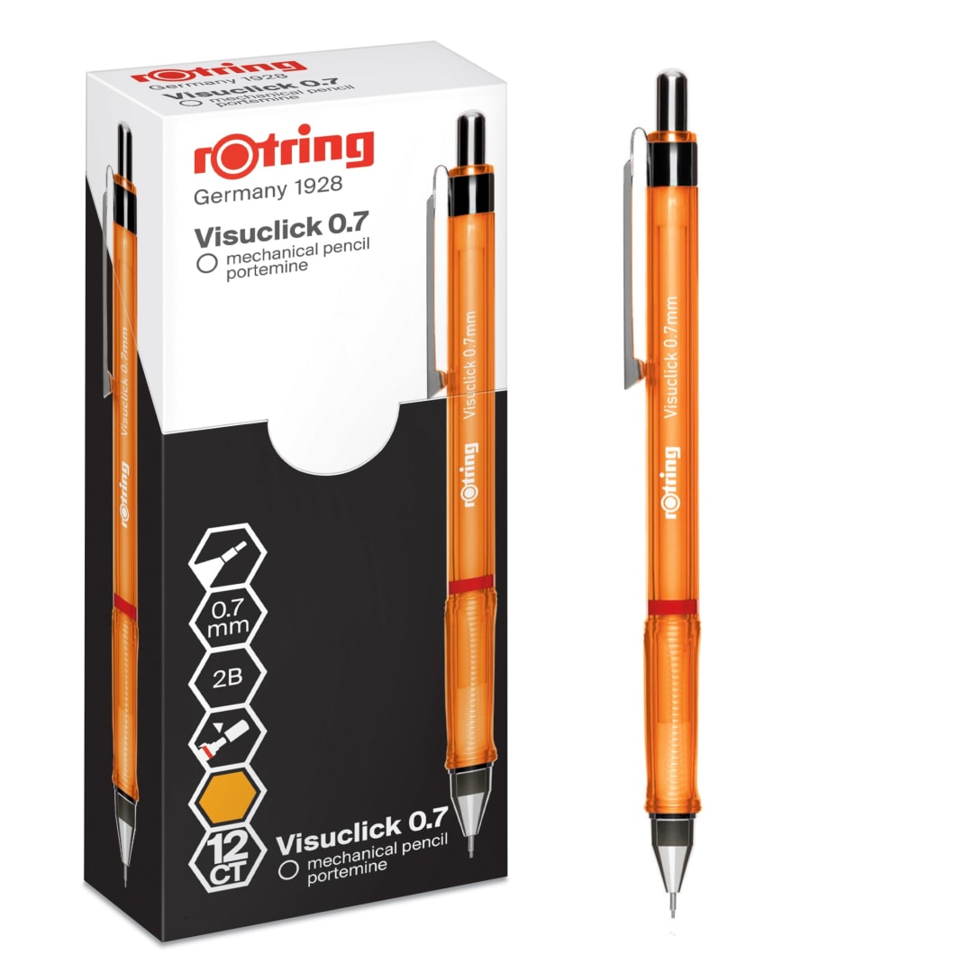 rOtring Visuclick Mechanical Pencil | 0.7 mm | 2B Lead | Lively Orange Barrel | 12 Count