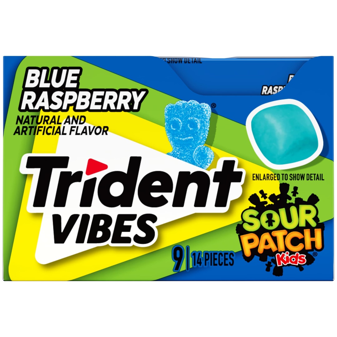 Trident Vibes SOUR PATCH KIDS Sugar Free Chewing Gum Blue Raspberry 14 pc Clutch Packs - 9 Pack