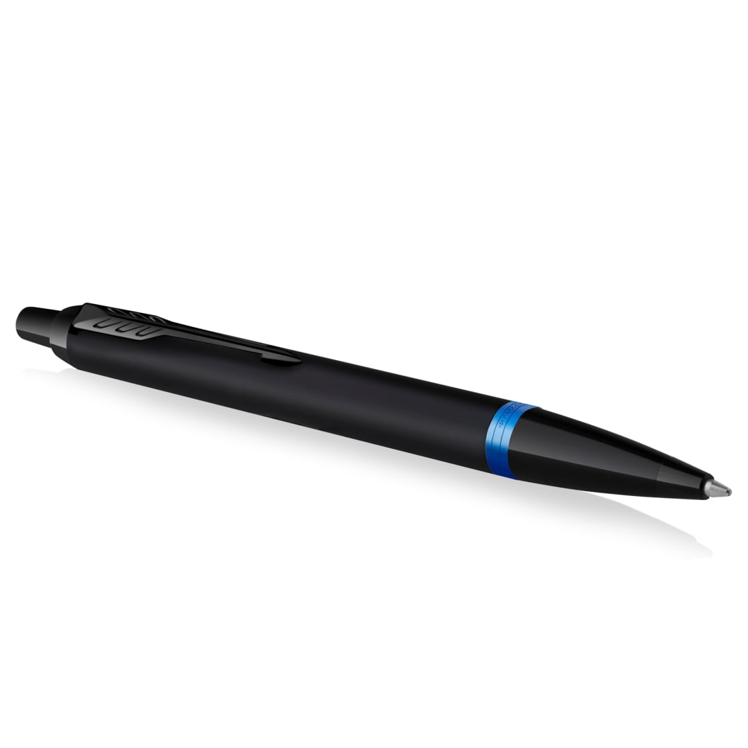 Parker IM Vibrant Rings Ballpoint Pen, Satin Black Lacquer with Marine Blue Accents, Medium Point with Blue Ink Refill, Gift Box