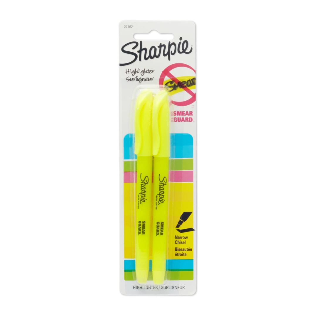 Sharpie® Pocket Style Highlighters, Chisel Tip, Yellow, 2 Count