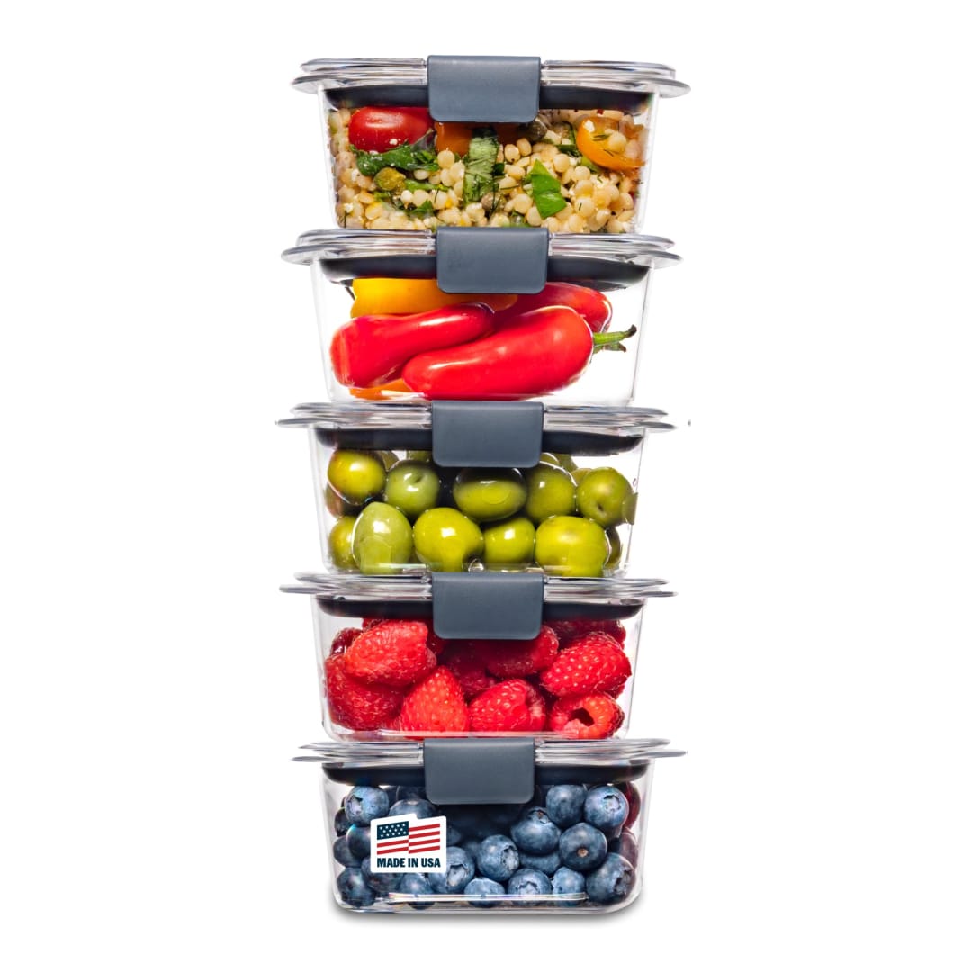 Rubbermaid® Brilliance® Food Storage Containers Multi Pack |1.3 Cup Plastic Containers with Lids 5 Pack| BPA Free, Leak Proof Food Container | Microwave and Dishwasher Safe, Clear