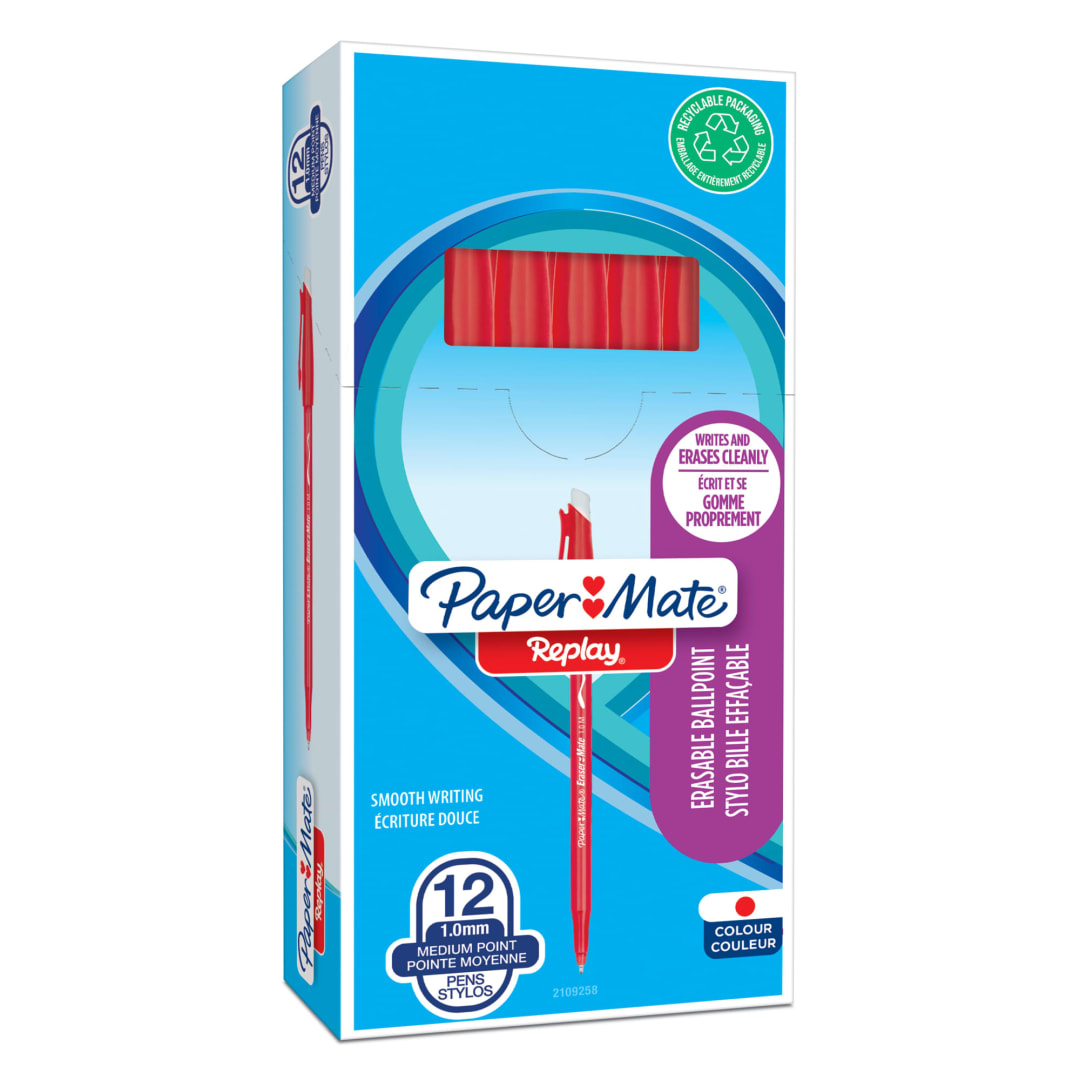 Paper Mate® Replay Erasable Ballpoint Pen | Medium Point (1.0mm) | Red | 12 Count