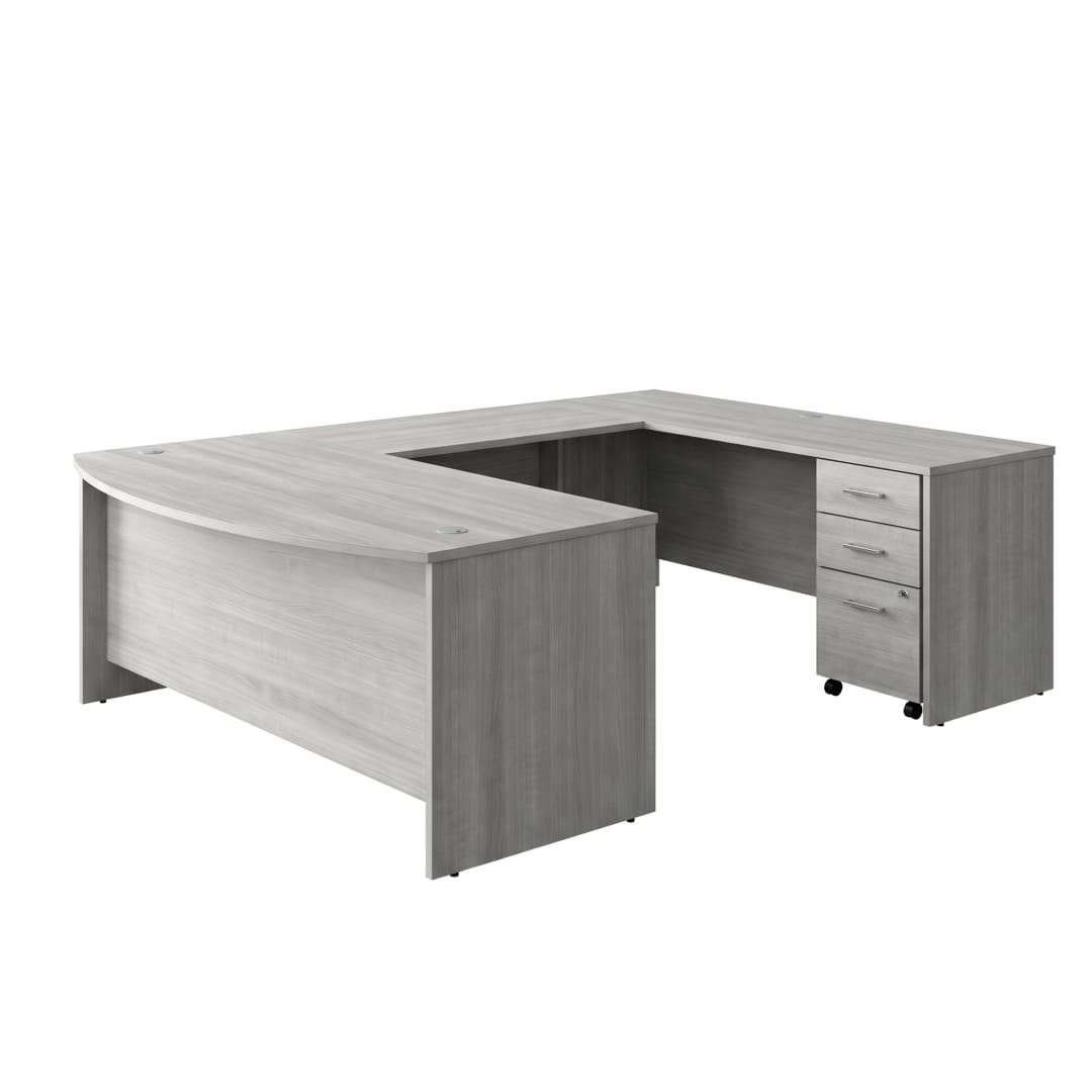 Cornerstone 71"W x 101"D Executive U Workstation with 3-Drawer Mobile Pedestal, Slate Gray