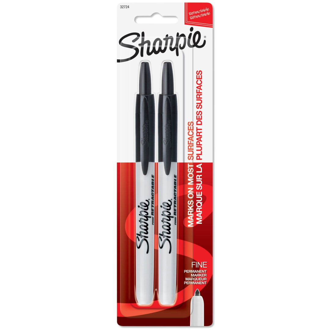 Sharpie® Retractable Permanent Markers, Fine Point, Black, 2 Count