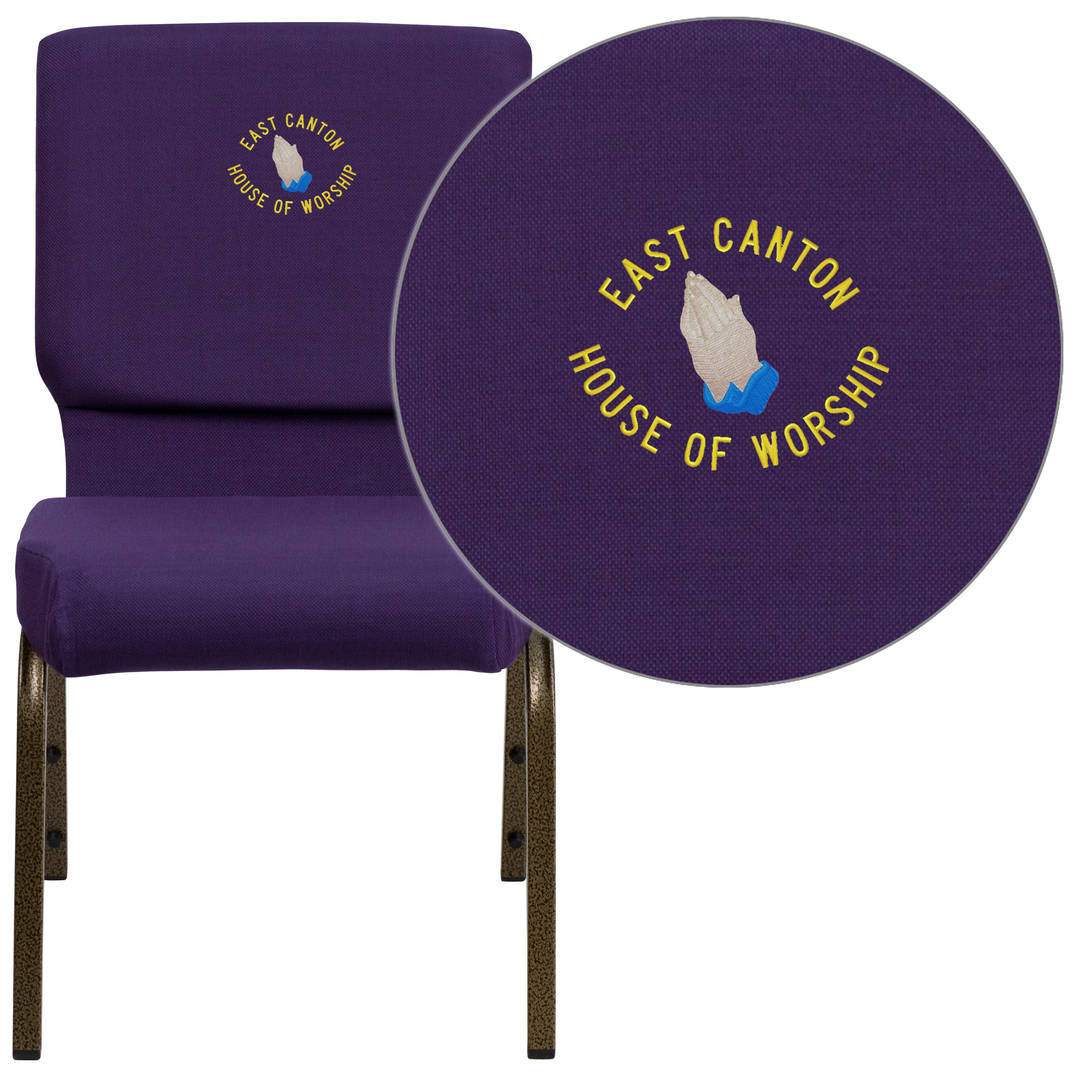 HERCULES Series Auditorium Chair - Stacking - 19inch Wide Seat - Purple Fabric/Gold Vein Frame - Custom Logo/Text