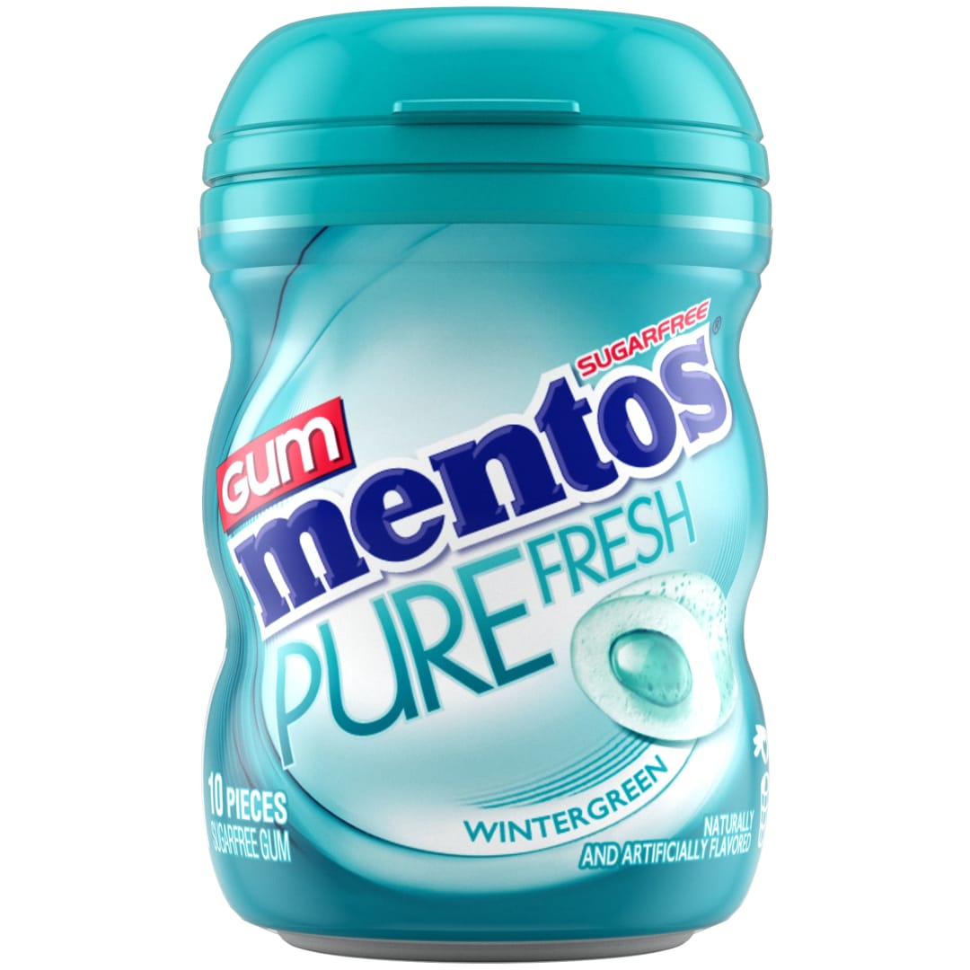 Mentos Gum Pure Fresh Sugar Free Chewing Gum Wintergreen 10 pc Nano Bottle