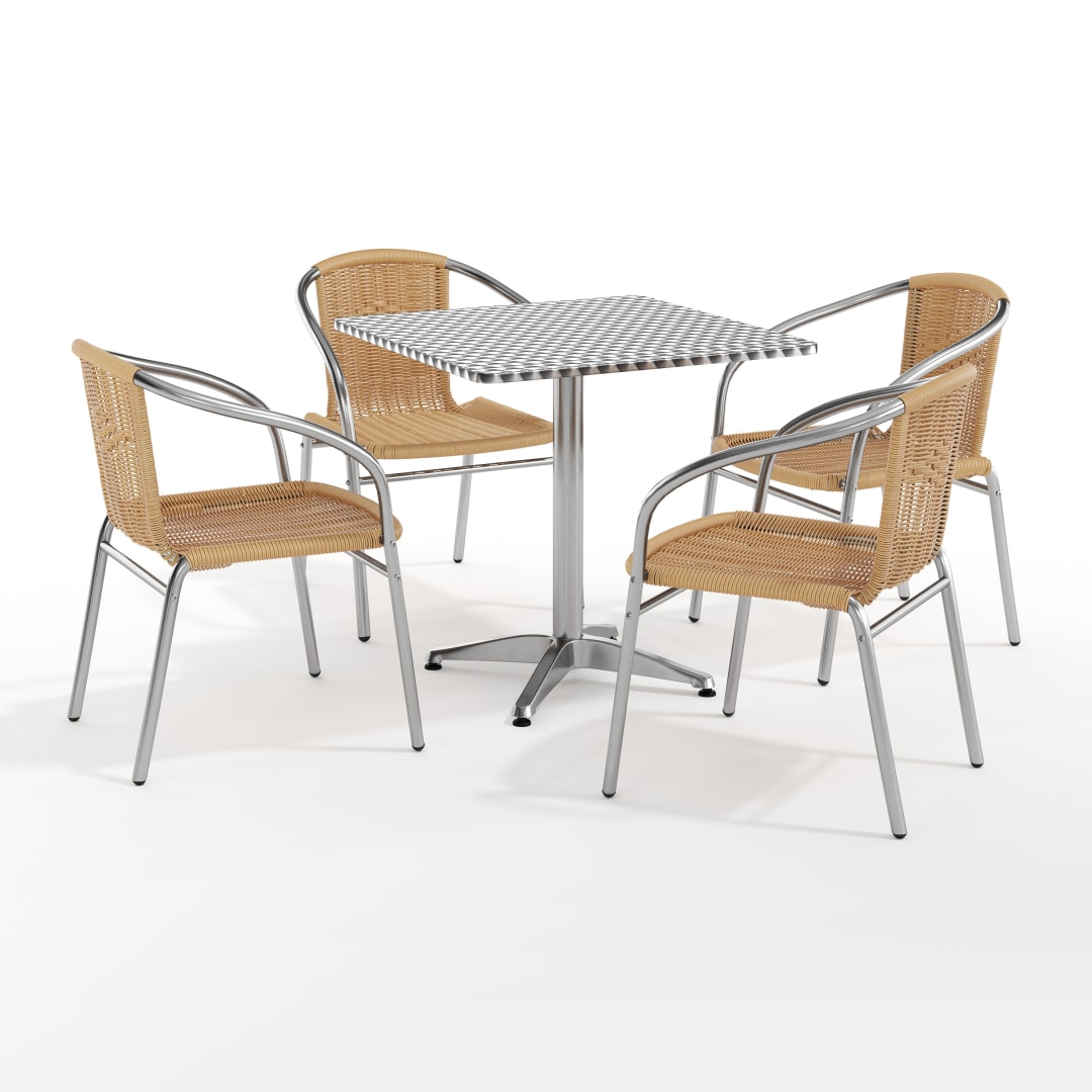 Lila 27.5'' Square Aluminum Indoor-Outdoor Table Set with 4 Beige Rattan Chairs