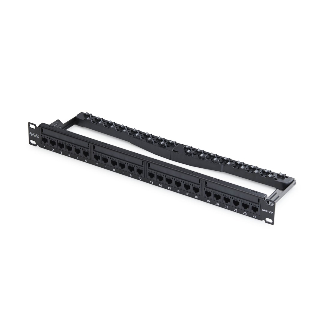 24 Port 1U Feedthrough Cat6 UTP Rackmount Patch Panel