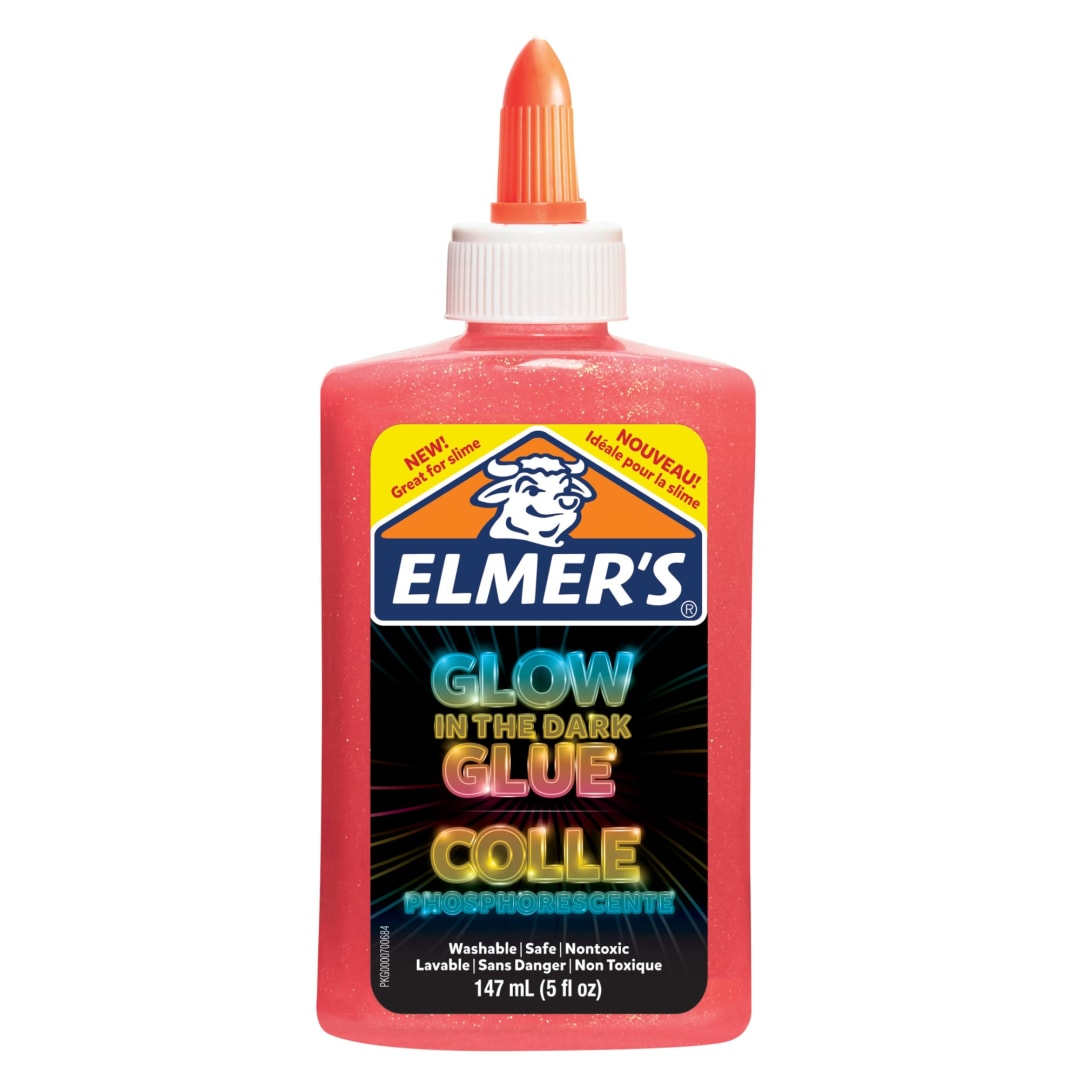 Elmer’s Glow-in-the-Dark Liquid Glue, Washable, Pink, Great for Making Slime, 147ml.