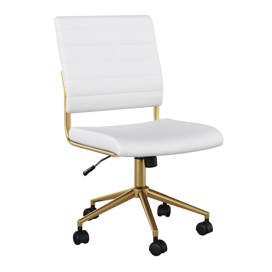 Ivy Upholstered Office Chair in White/Polished Brass