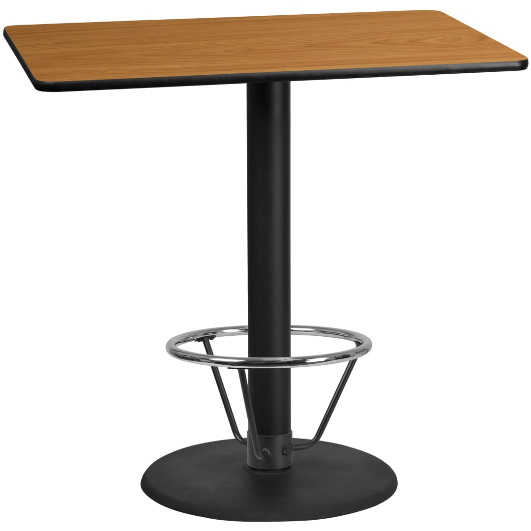 Stiles 30'' x 48'' Rectangular Natural Laminate Table Top with 24'' Round Bar Height Table Base and Foot Ring