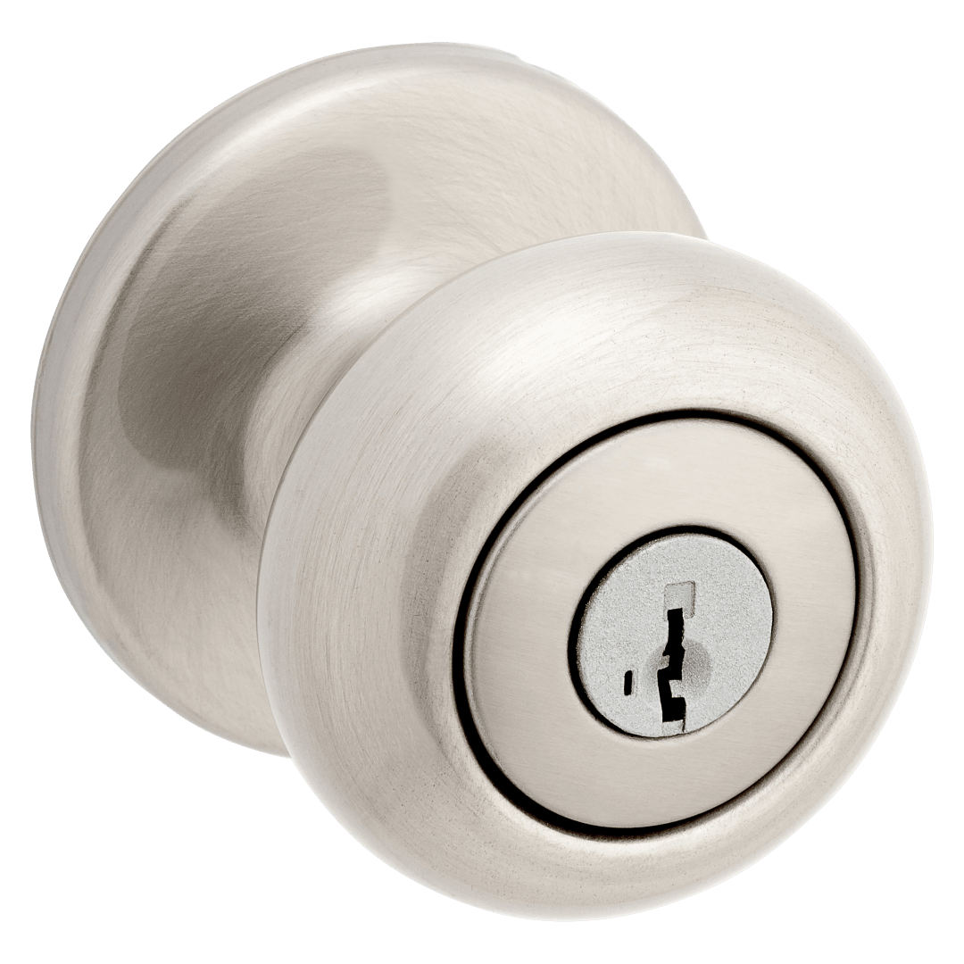 Cove Keyed Entry Knob in Satin Nickel featuring SmartKey Security