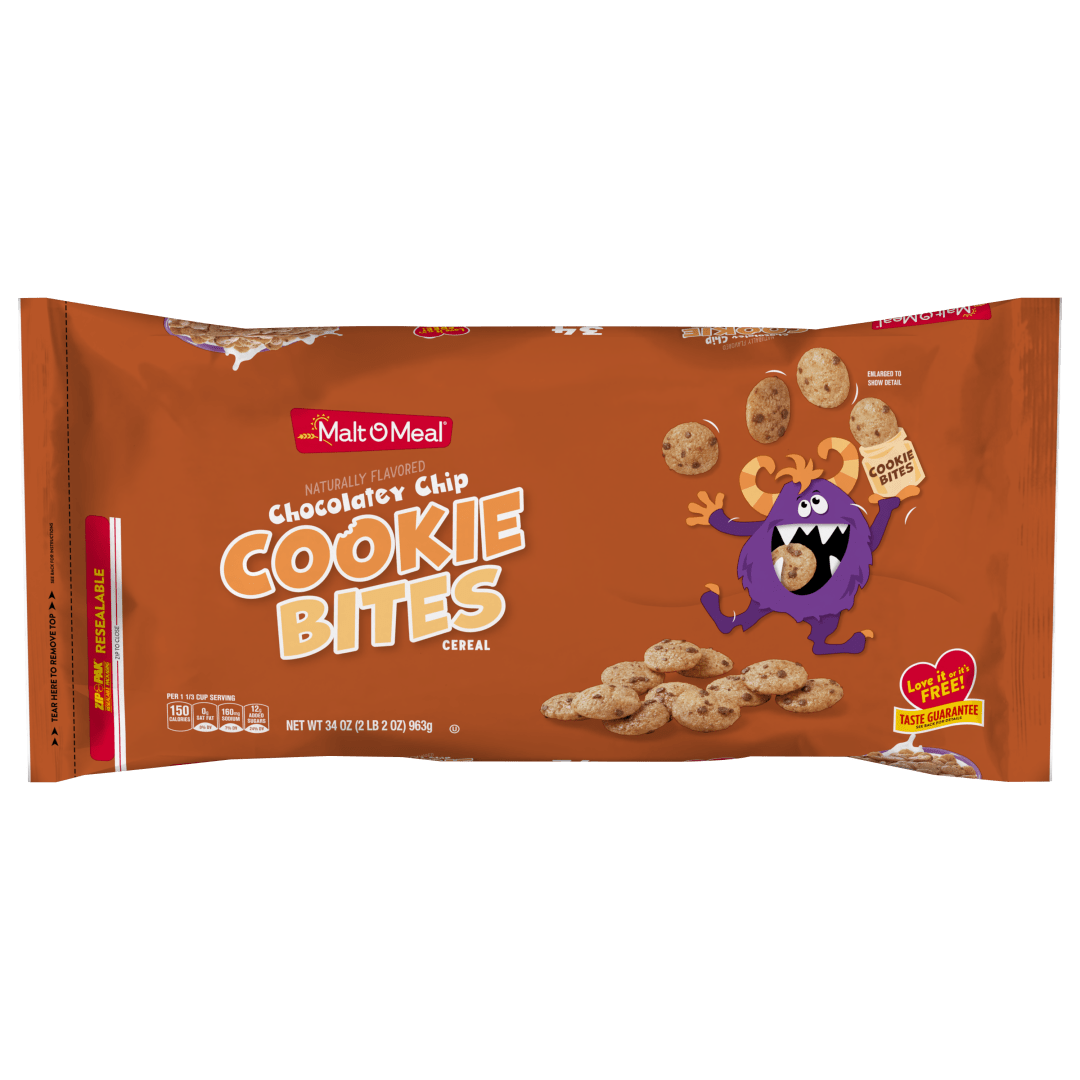 Malt-O-Meal Chocolatey Chip Cookie Bites Kids Breakfast Cereal, Family Size, 34 oz Resealable Bag