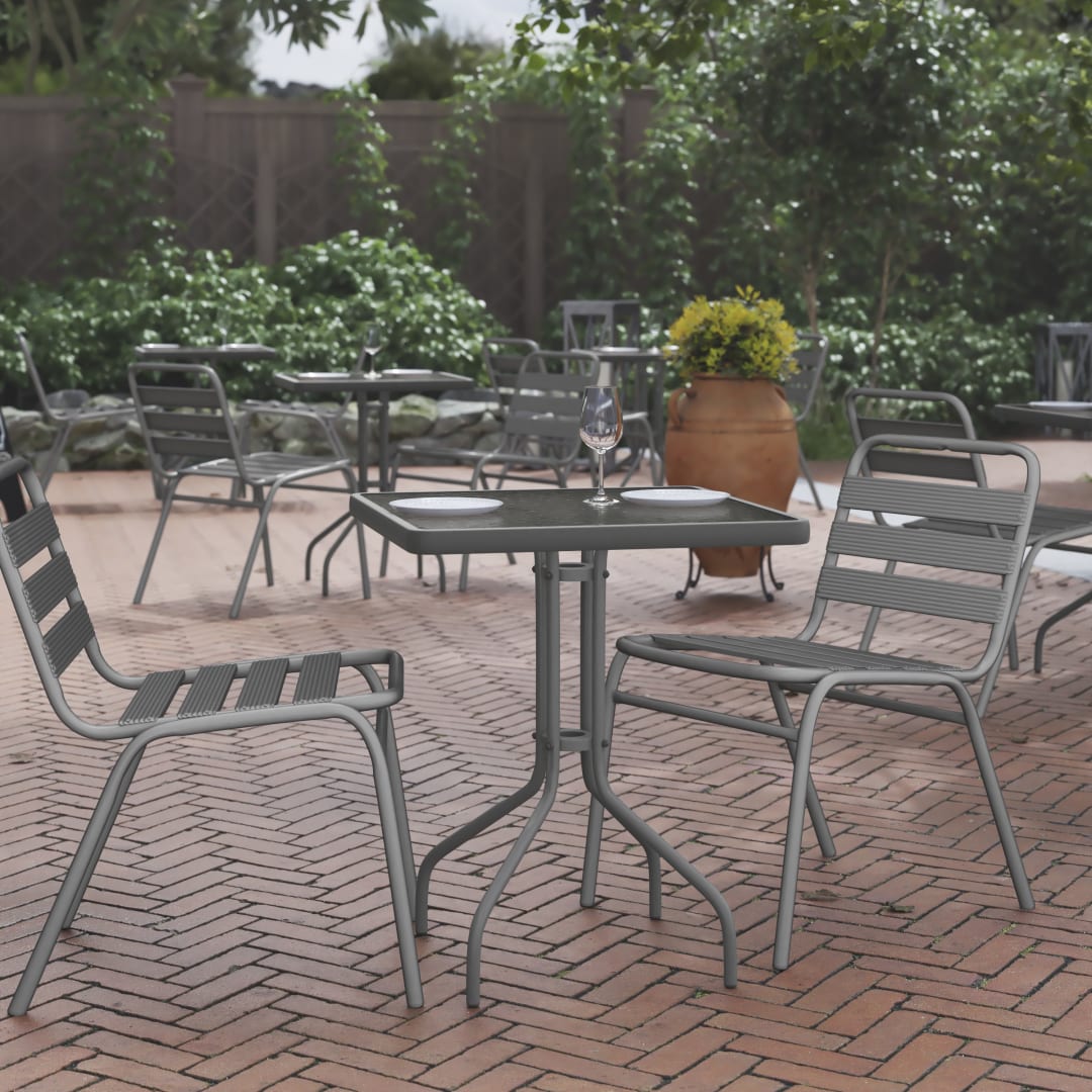 Barker 23.5'' Silver Square Tempered Glass Metal Table