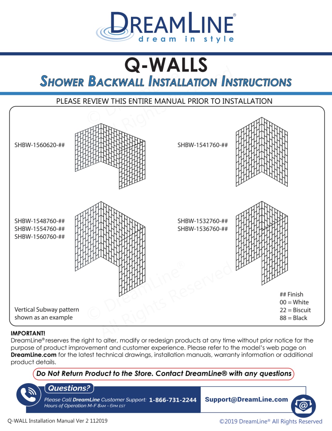 DreamLine QWALL-VS 56 - 60 inch W x 41 1/2 inch D x 76 inch H Acrylic ...