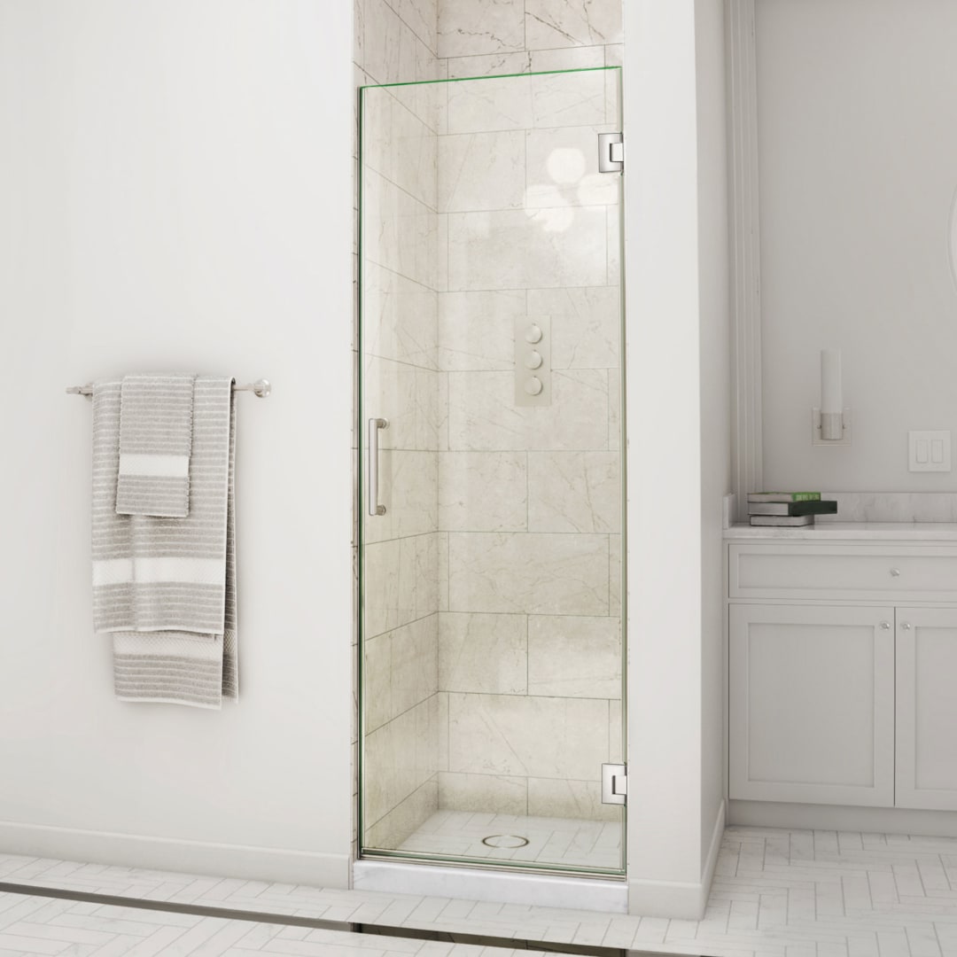 DreamLine Unidoor 26 inch W x 72 inch H Frameless Hinged Shower Door in Brushed Nickel