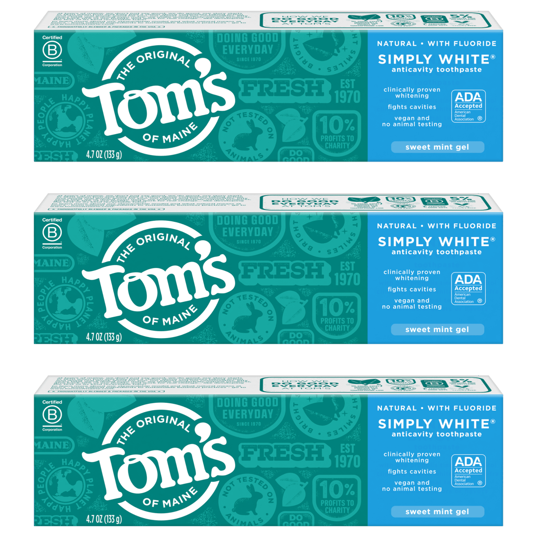 Tom's of Maine Natural Simply White Fluoride Toothpaste, Sweet Mint, 4.7 oz. 3-Pack