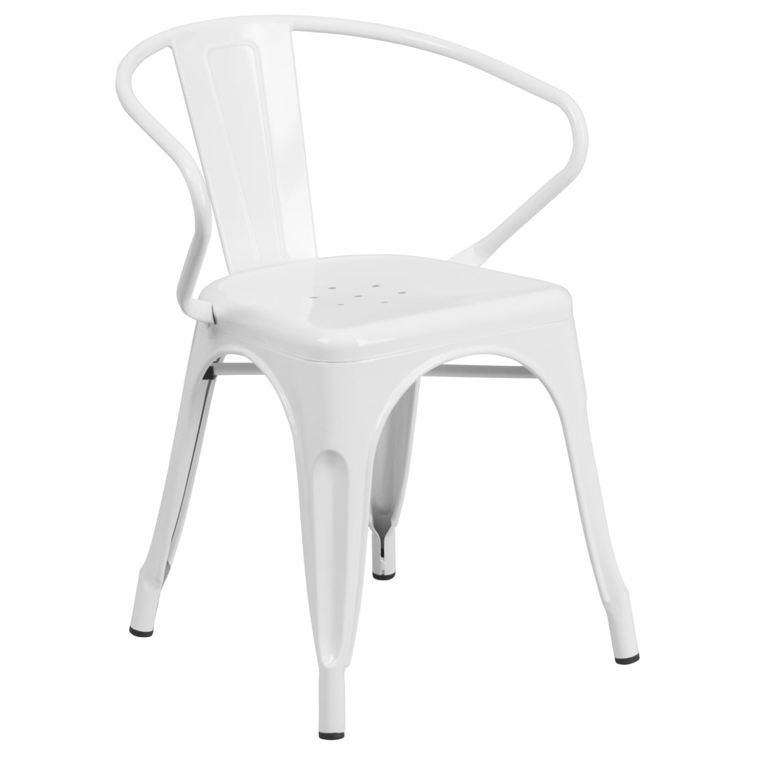 Luna Commercial Grade White Metal Indoor-Outdoor Chair with Arms